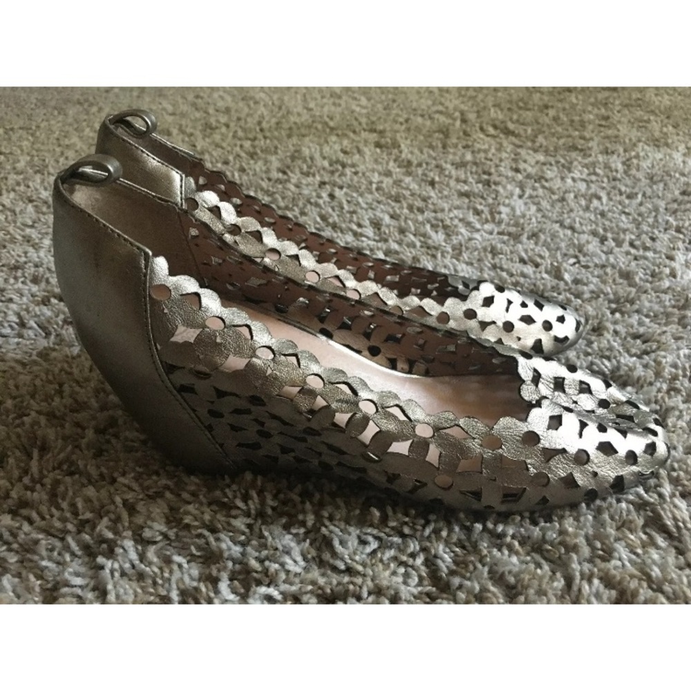JEFFREY CAMPBELL METALLIC LEATHER WEDGES SZ 9M.